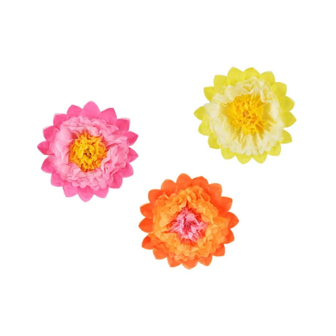 3 décorations en papier de soie Fleurs - 35cm