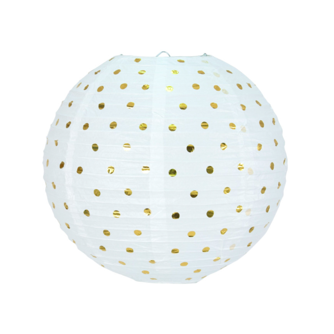 Lanterne japonaise blanche à pois or - 35 cm