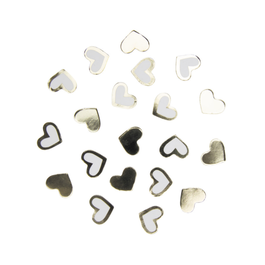 Confettis de table coeurs blancs et or