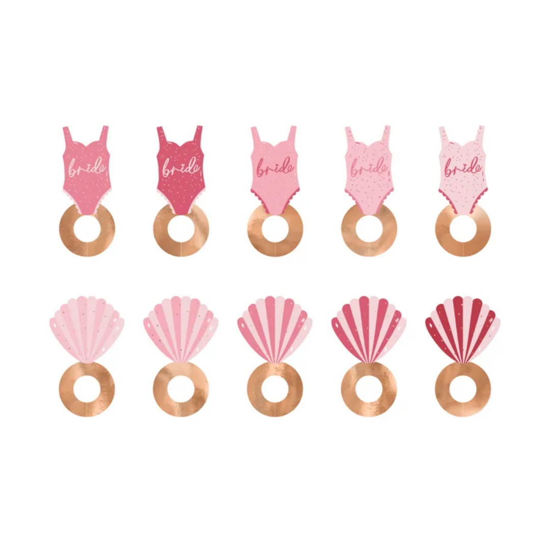 10 marque-verres maillots de bain et coquillages - 8X5cm