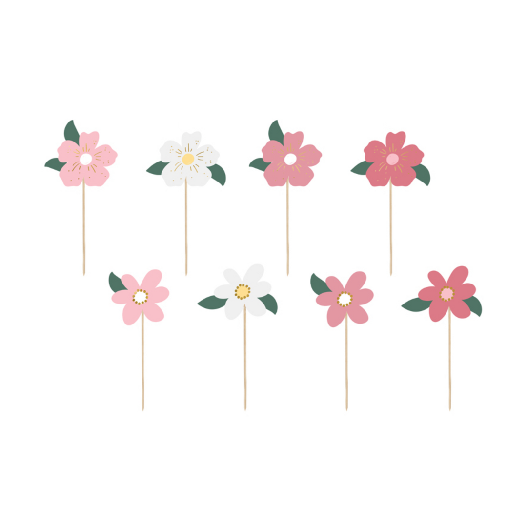 Set de 8 décorations Fleurs pour gâteaux - 14cm