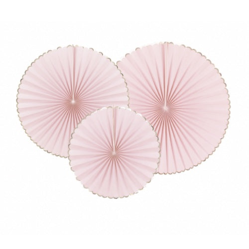 Set de 3 éventails rose pastel et or