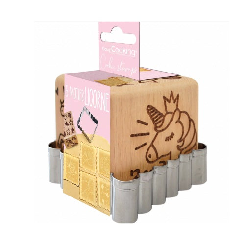 Tampon biscuit bois "licorne" + découpoir