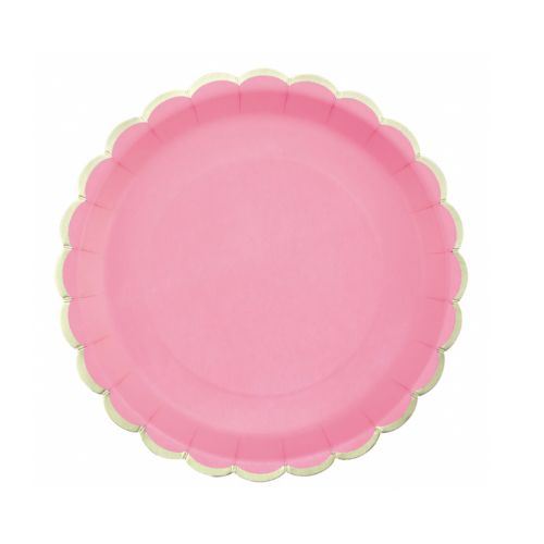 8 assiettes en carton rose et or