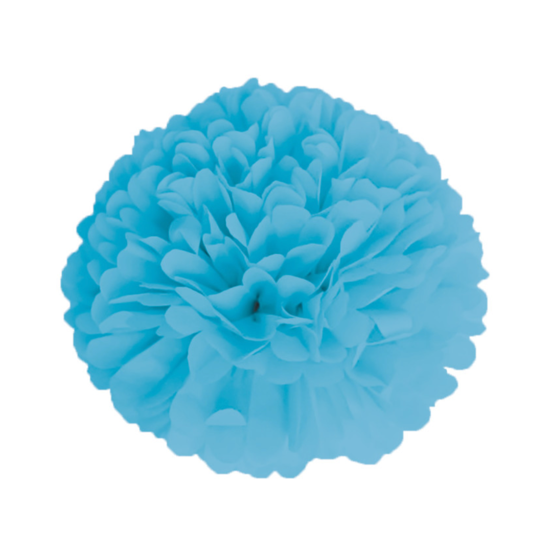 Pompon satin 15cm bleu glacier