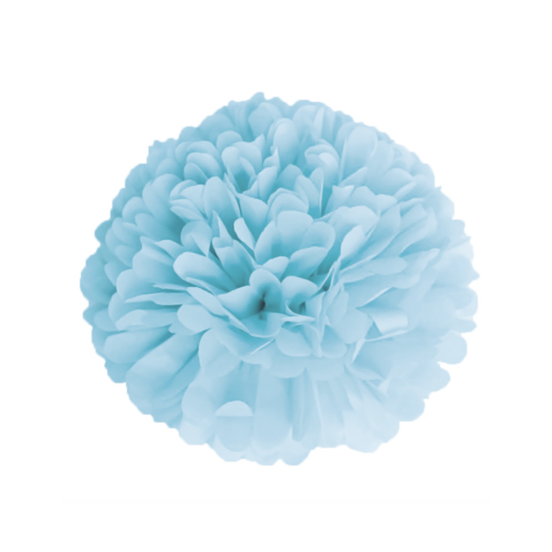 Pompon satin 40cm bleu dragée