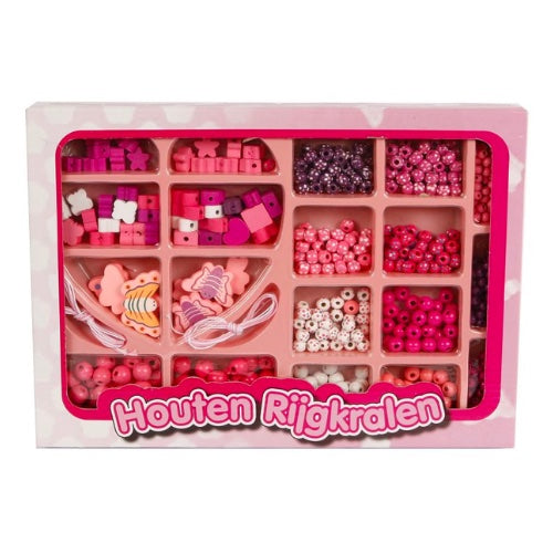 Coffret de perles en bois - rose