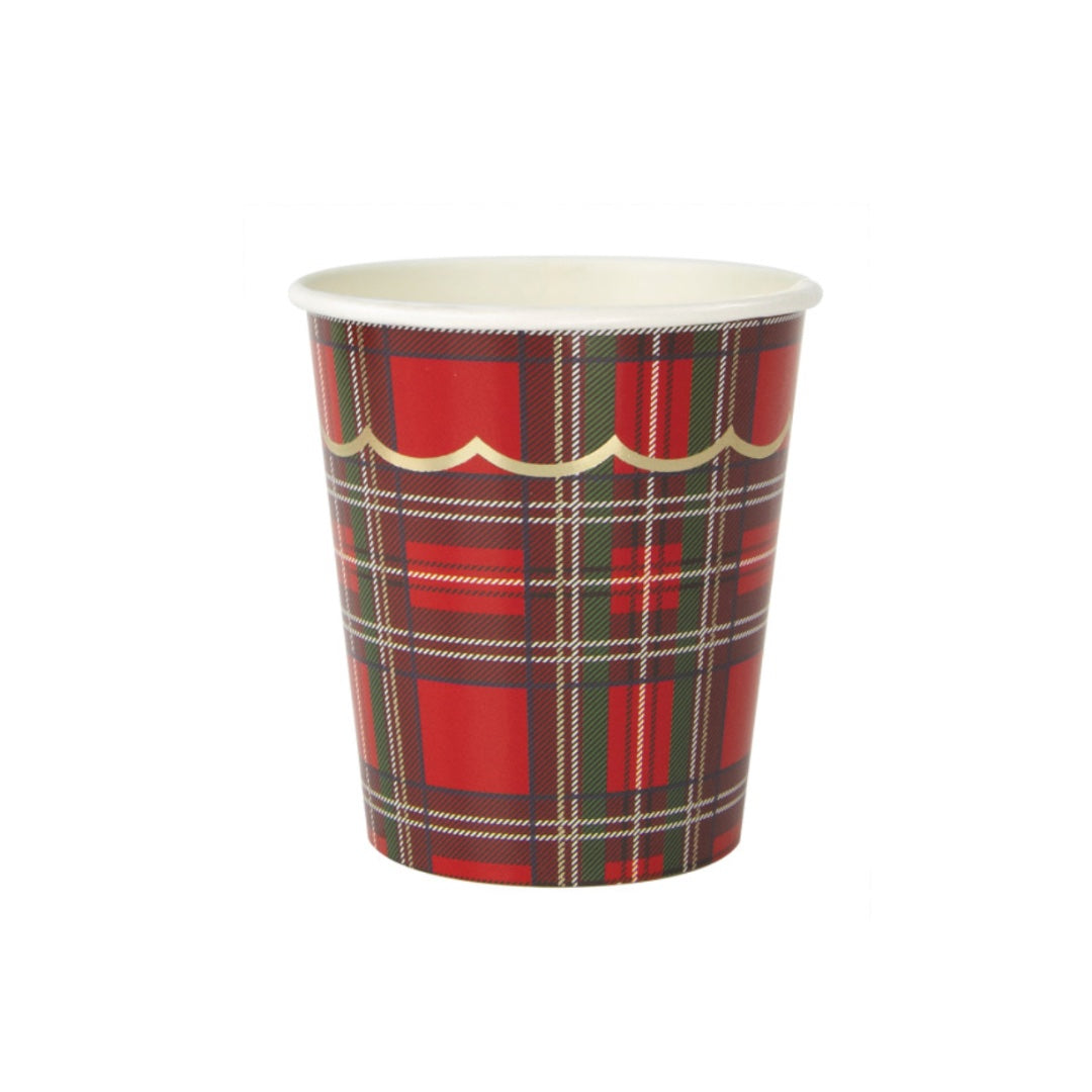 8 gobelets en carton tartan et or