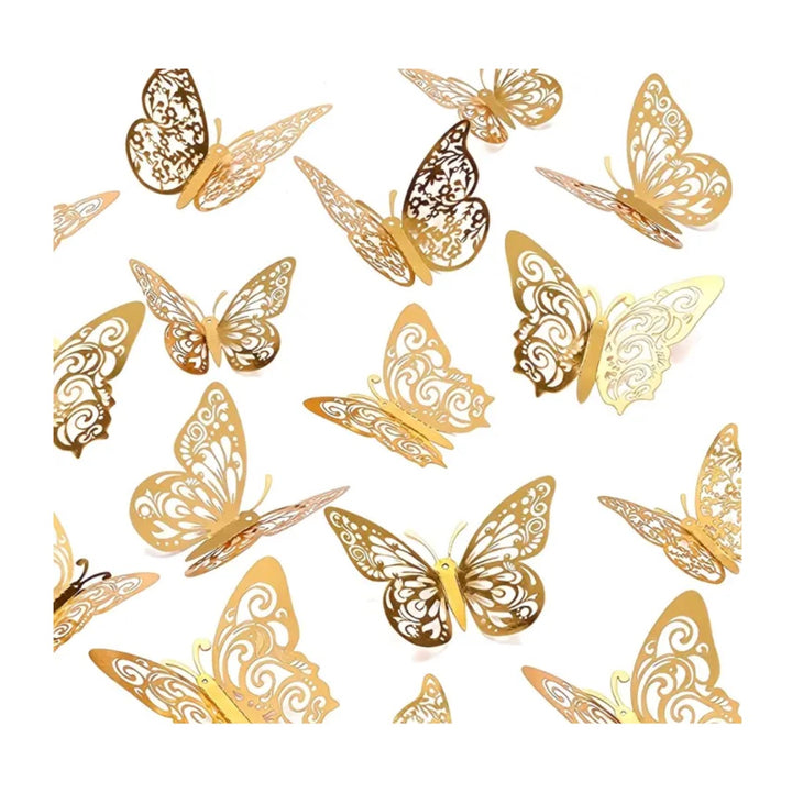 12 décorations murales - papillon doré autocollant
